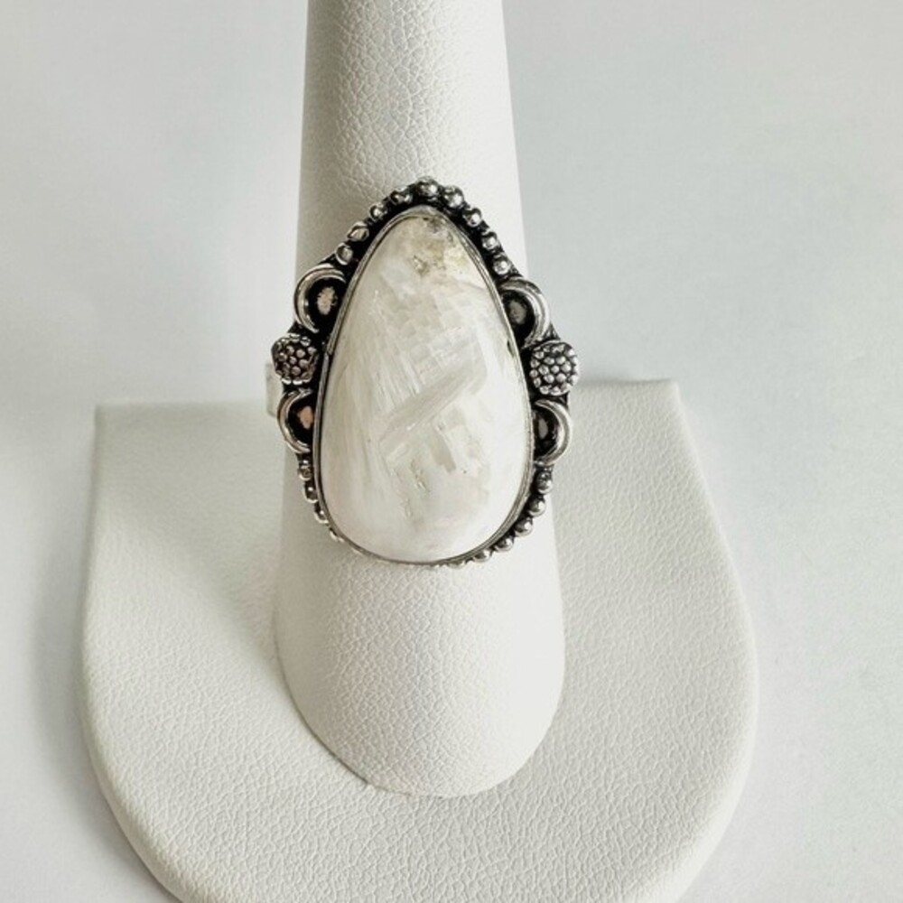 SCOLECITE Genuine Stone 925 Sterling Silver Ring